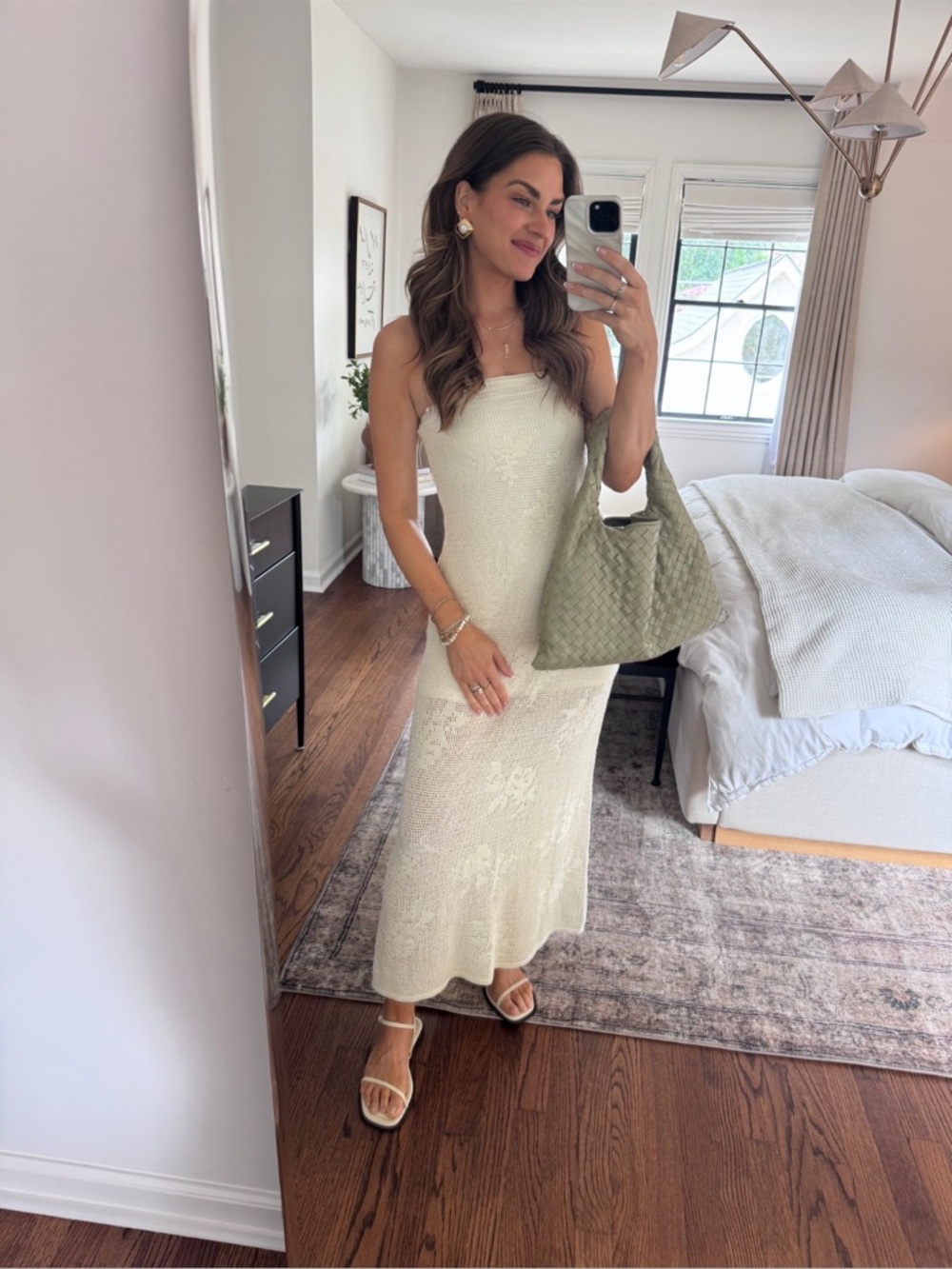 Strapless crochet style maxi dress